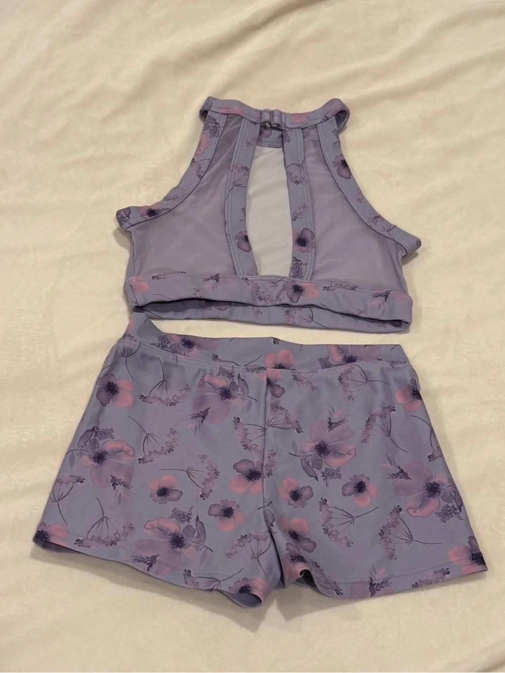 Bloch Lavender Floral Girls Matching Crop Top and Shorts Set